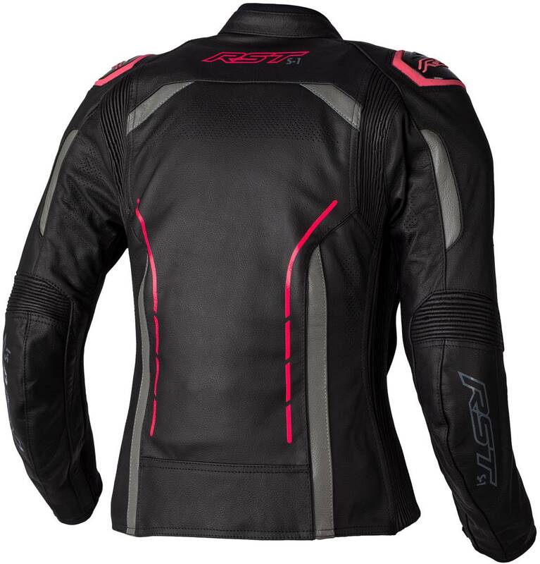 RST Ladies S1 CE Leather Jacket - Black/Neon Pink Size XS - Extra