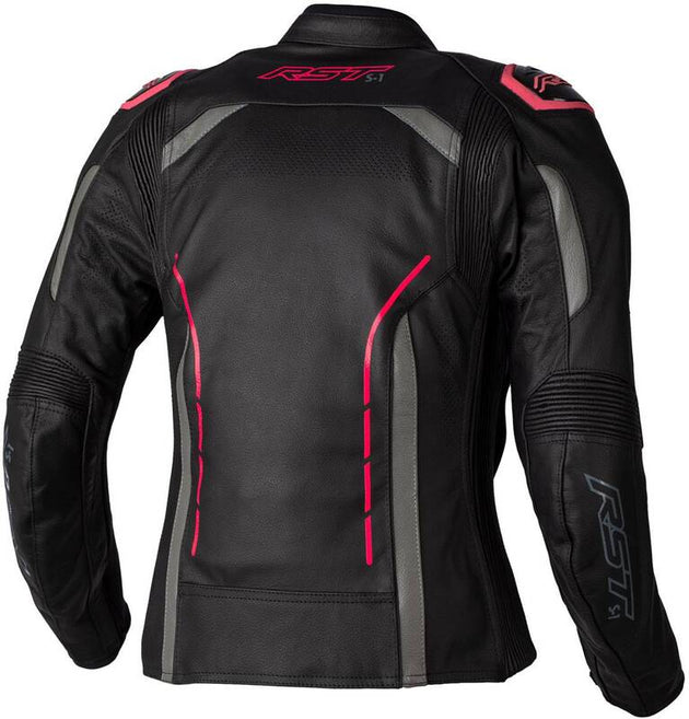 RST Ladies S1 CE Leather Jacket - Black/Neon Pink Size XS - Extra