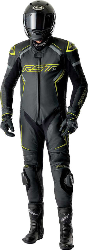 RST S1 D3O Leather Suit - Black/Flo Yellow - Extra