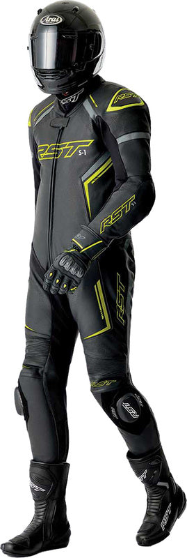 RST S1 D3O Leather Suit - Black/Flo Yellow - Extra