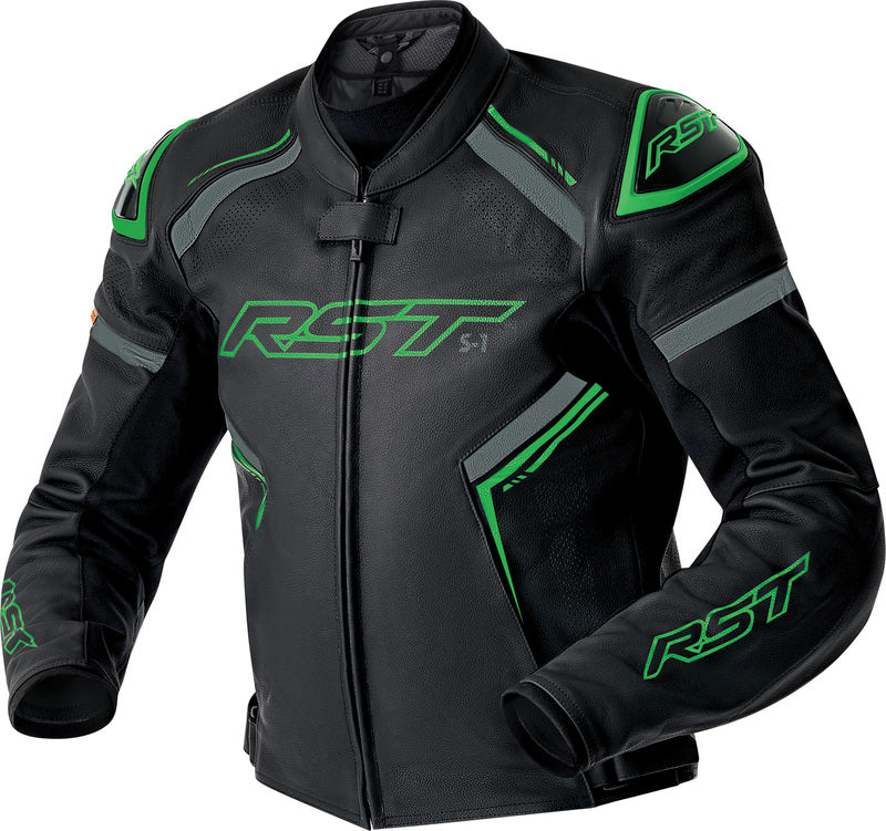 RST S1 D3O Leather Jacket - Black/Neon Green - Main
