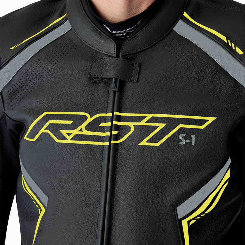 RST S1 D3O Leather Jacket - Black/Neon Yellow - Extra