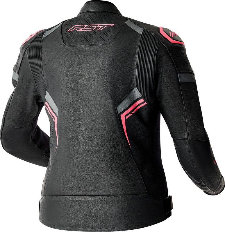 RST S1 D3O Leather Ladies Jacket - Black/Pink - Extra