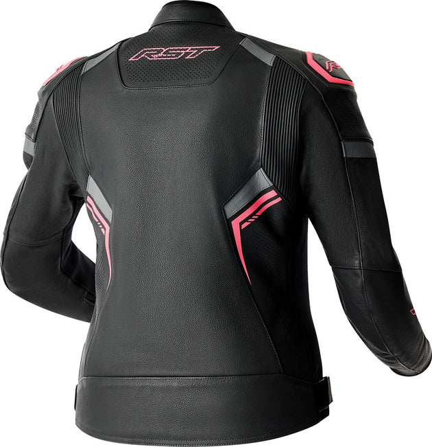 RST S1 D3O Leather Ladies Jacket - Black/Pink - Extra
