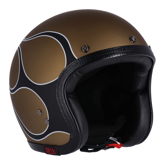 13 1/2 Skull bucket helmet flames matt gold
