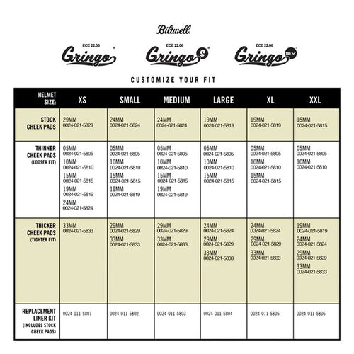 Biltwell Gringo / S / SV 22.06 cheek pad set - 10mm