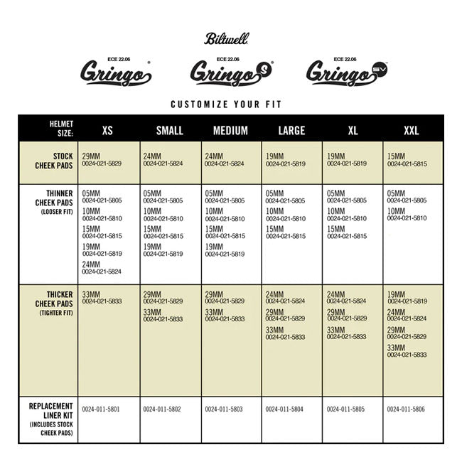 Biltwell Gringo / S / SV 22.06 cheek pad set - 19mm