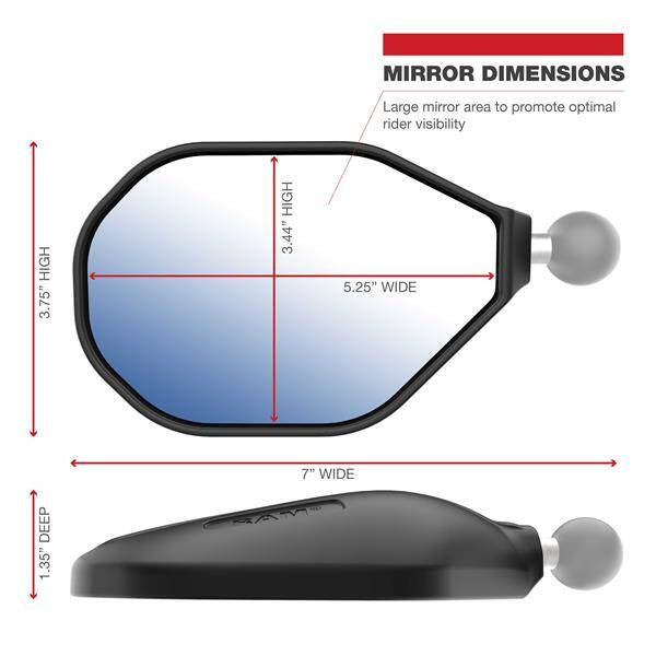 Kit RAM® Tough-Mirror™ cu baze M10-1.25 - braț lung
