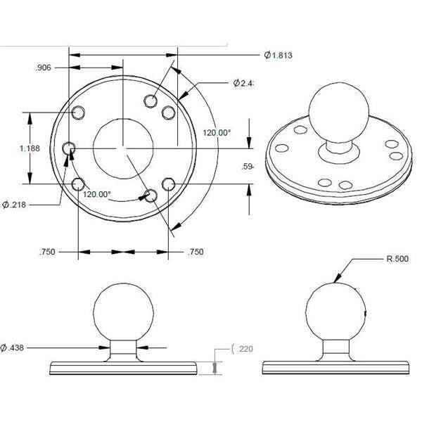 RAM® Placă rotundă cu bilă - dimensiune B