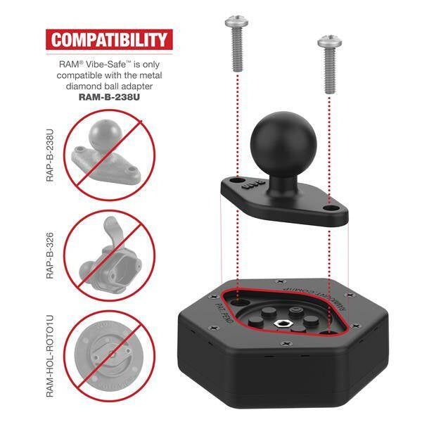 RAM® Vibe-Safe™ cu adaptor NPT pentru suporturi cu 2 găuri
